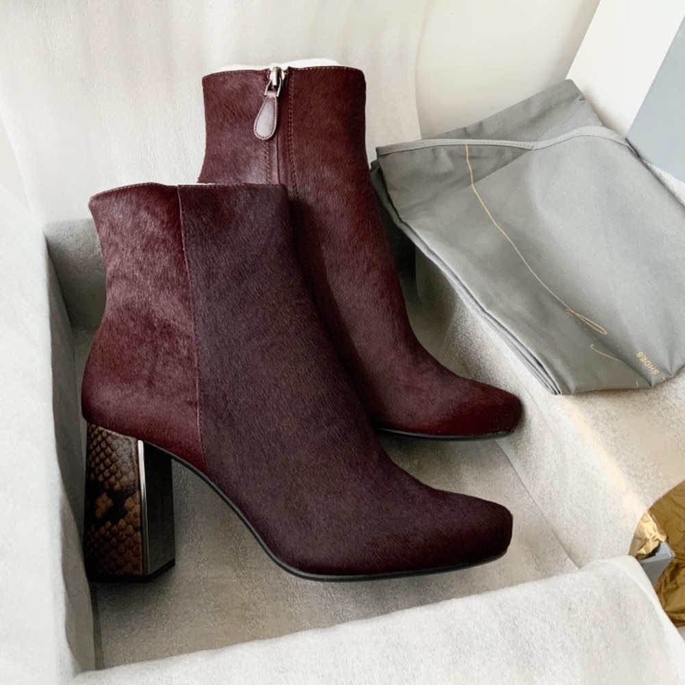 Lola Cruz Yuma 1 Ankle Bootie Fashion Leather Boots Snake Heel Burgundy Pumps - Picture 8 of 9